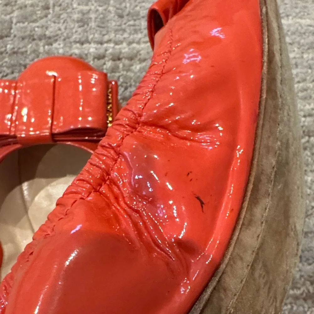 Prada Women's Patent Leather Orange Ballet Flats - Picture 8 of 8